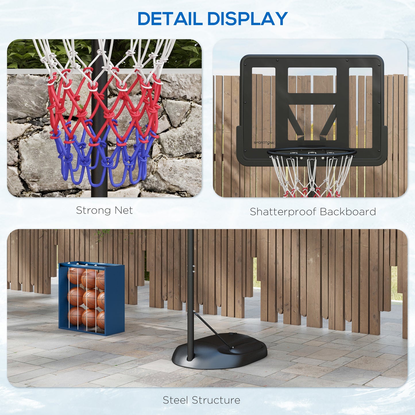 Height Adjustable Basketball System, Freestanding Basketball Hoop and Stand w/ Wheels, 167-228cm | SPORTNOW