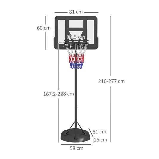 Height Adjustable Basketball System, Freestanding Basketball Hoop and Stand w/ Wheels, 167-228cm | SPORTNOW